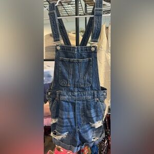 Dark wash overalls